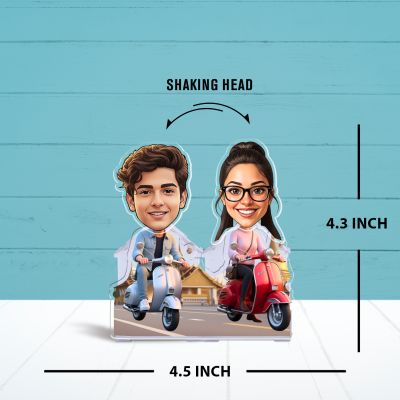 Personalized Couple Bobblehead Caricature Gift for Husband, Wife, Girlfriend, Boyfriend & Friends Solar Powered Moving Head Couple Gift for Birthday (Funny Scooter Couple)